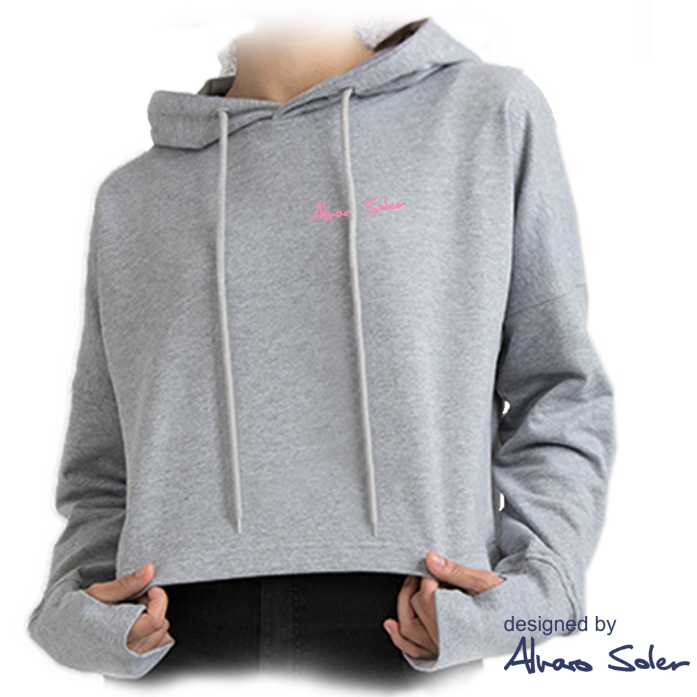 Alvaro Soler Hooded Crop Top Heather Grey
